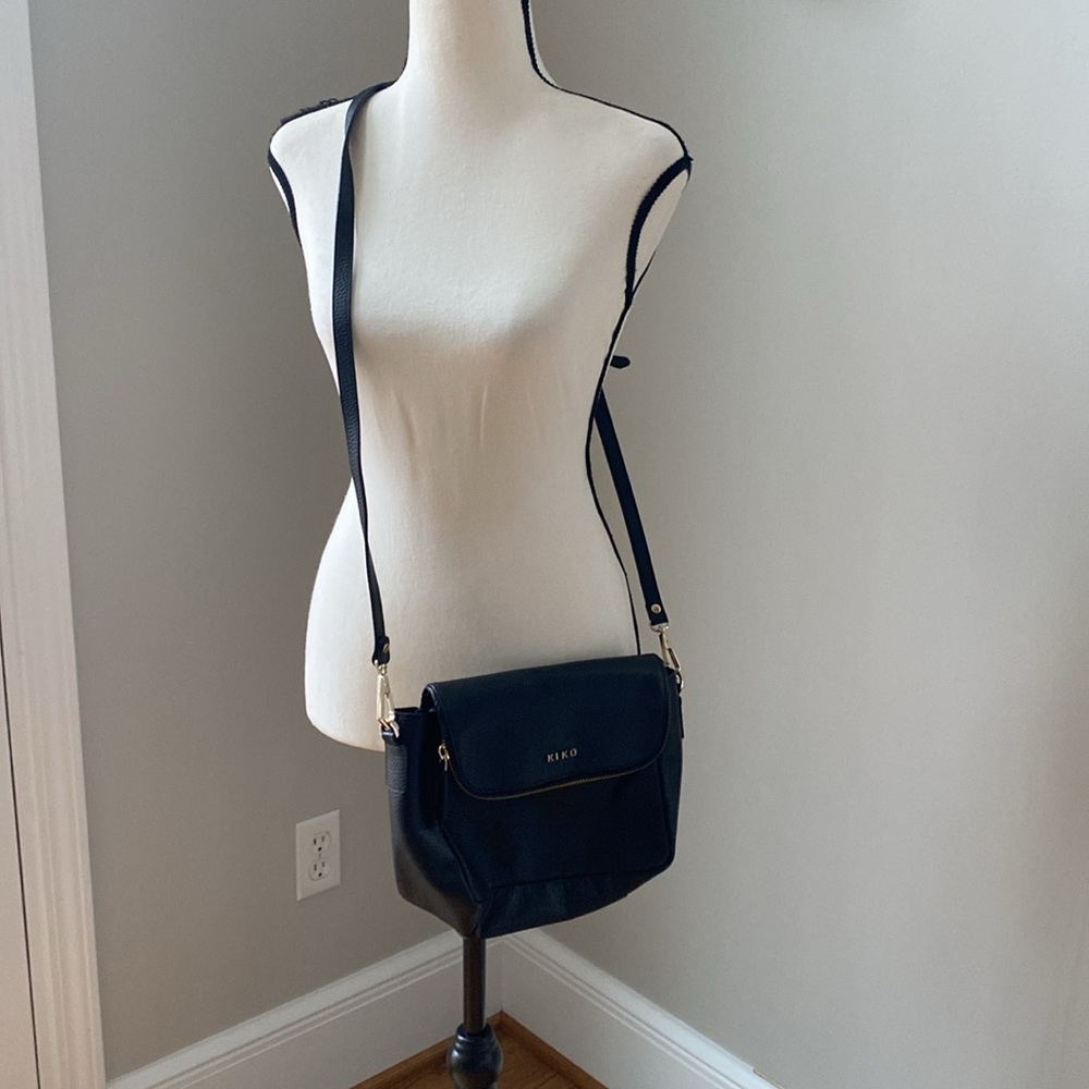 KIKO leather purse fold over cross body black travel secure zippered